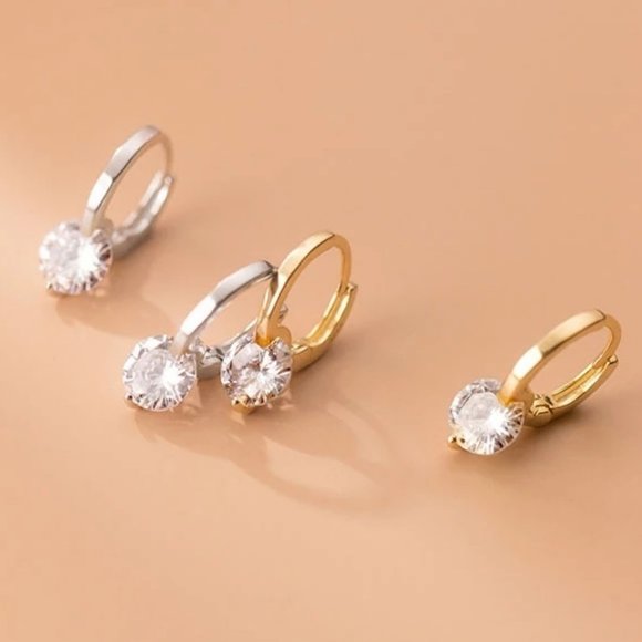 Jewelry - *NEW 925 Silver 2CT Solitaire Diamond Huggie Hoops
